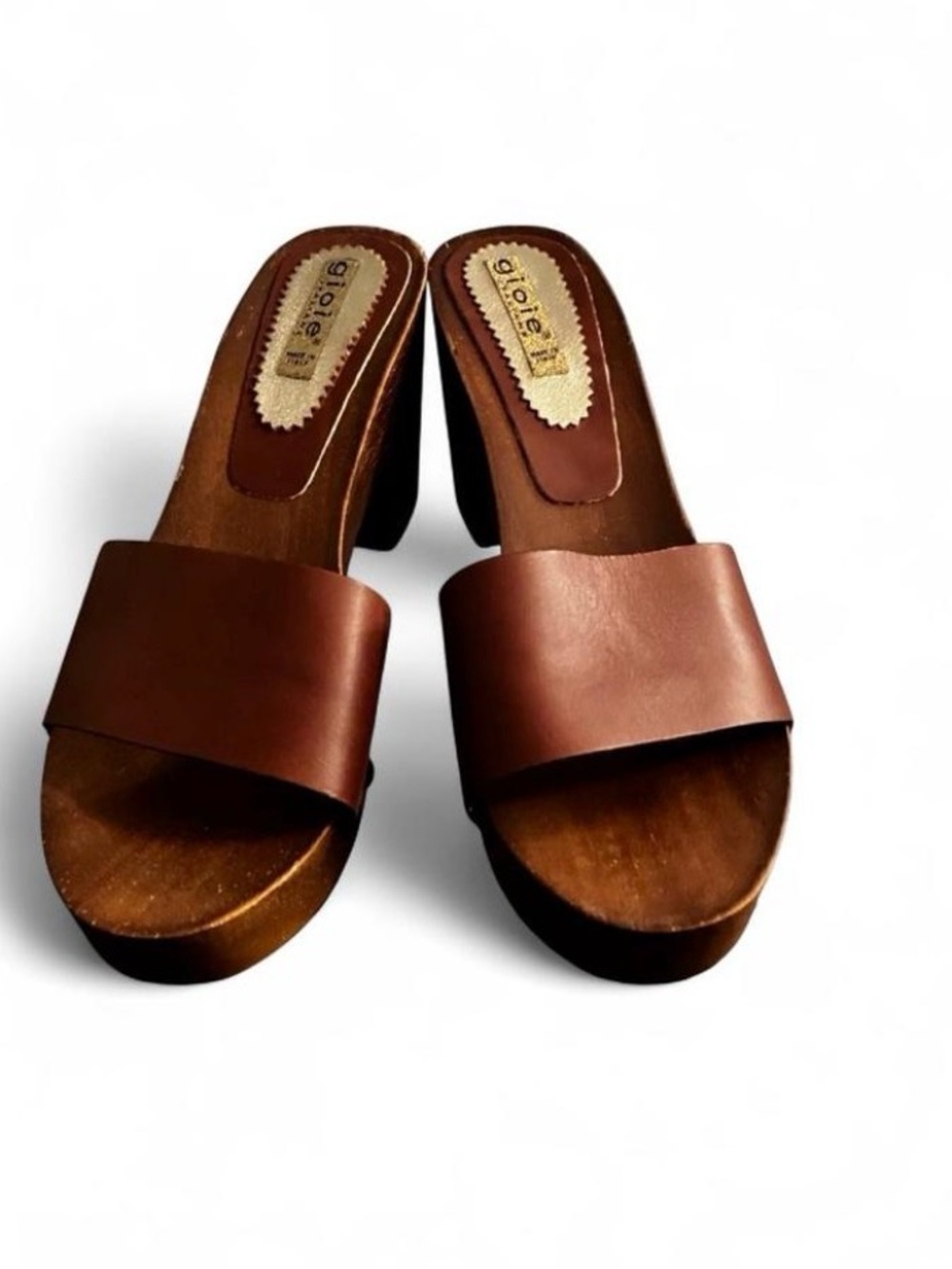 Brown Leather Slide Clog Heels
